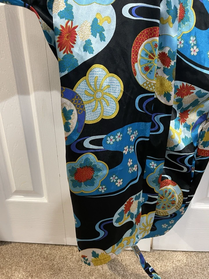 Vestido kimono vintage Fredericks of Hollywood talla única azul rojo Foto 4 de 4