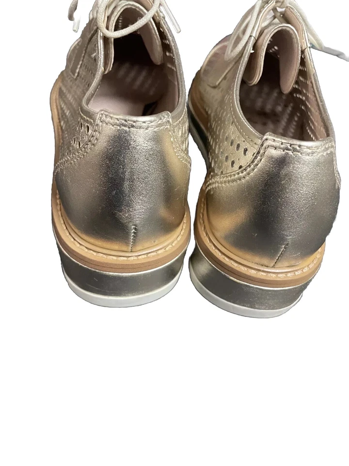 Nine West VERWIN Gold Leather Metallic Platform Perforated Oxford Wm's Shoes NEW - Image 4 of 4