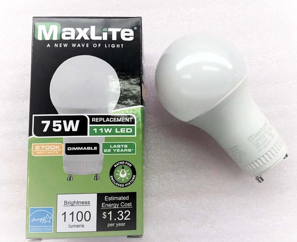 2x Maxlite 11W A19 Dimmable GU24 LED Lamp 2700K Twist Lock Light Bulb 75W Equal - Image 2 of 4