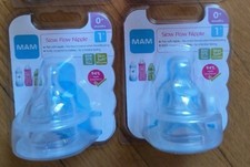 4X MAM Bottle Nipples Slow Flow Nipple Size 1 Newborn Babies 0 Two Twin Packs