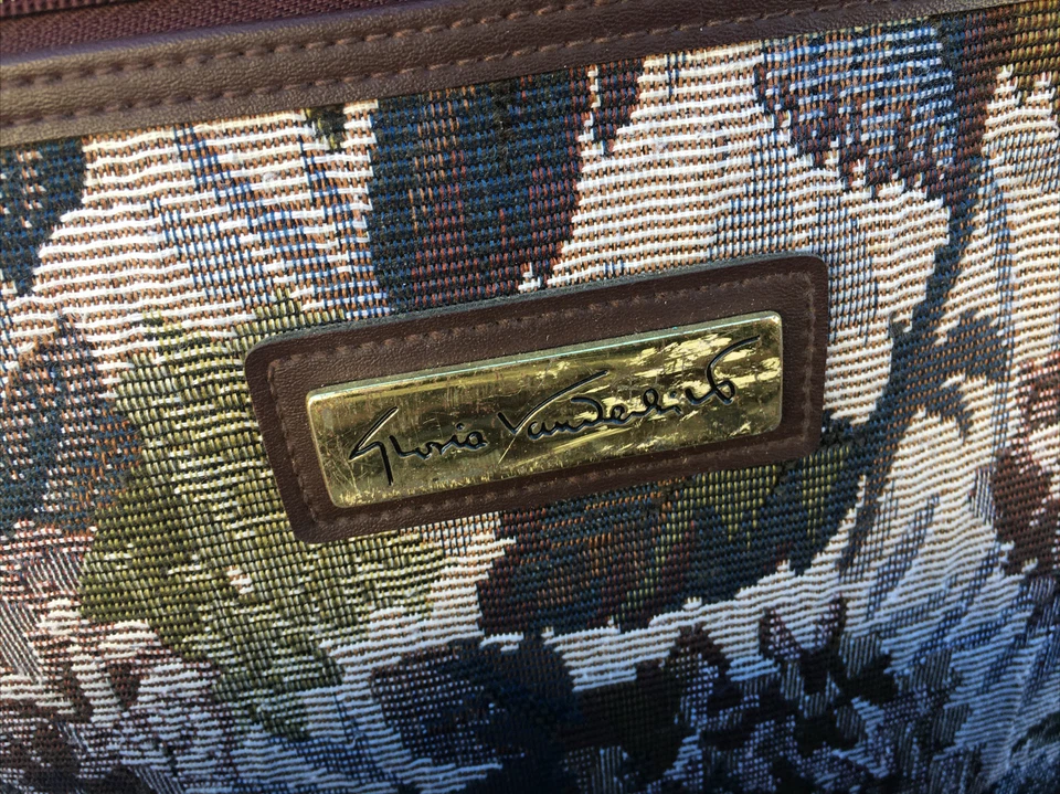 2 BOLSAS DE EQUIPAJE DE VIAJE VINTAGE GLORIA VANDERBILT TAPIZ PESADO Y ROPA DE CUERO Foto 4 de 4