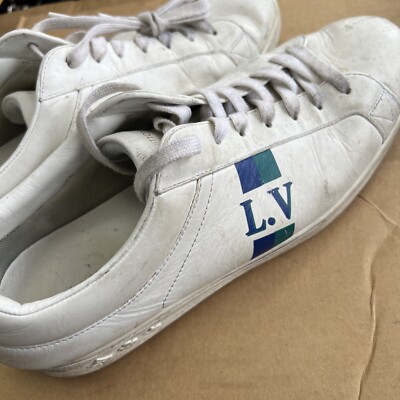 Louis Vuitton White Mens Size US 8.5 Leather Low Top Monogram Logo LV Sneakers Louis Vuitton Men main image 4