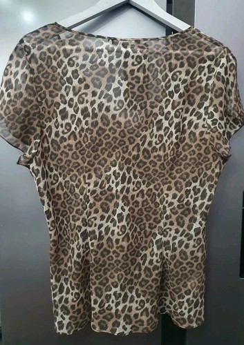 Laura Ashley Brown Leopard Chiffon Top UK18 EU44 US14 Split Sleeves Sheer Blouse - Picture 12 of 12