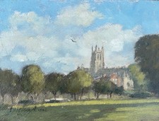 William Burns Signed Original C20th Oil Painting Gloucester Cathedral Landscape