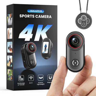 4K Mini Body Camera Wearable POV Action Cam with 1.47'' Screen, 150-Min Battery,