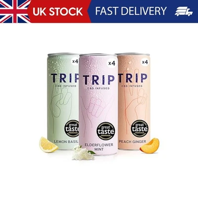 TRIP CBD Drink, Sparkling Mixed Pack Fizzy Drink, Low Calorie, Vegan (Pack of 12