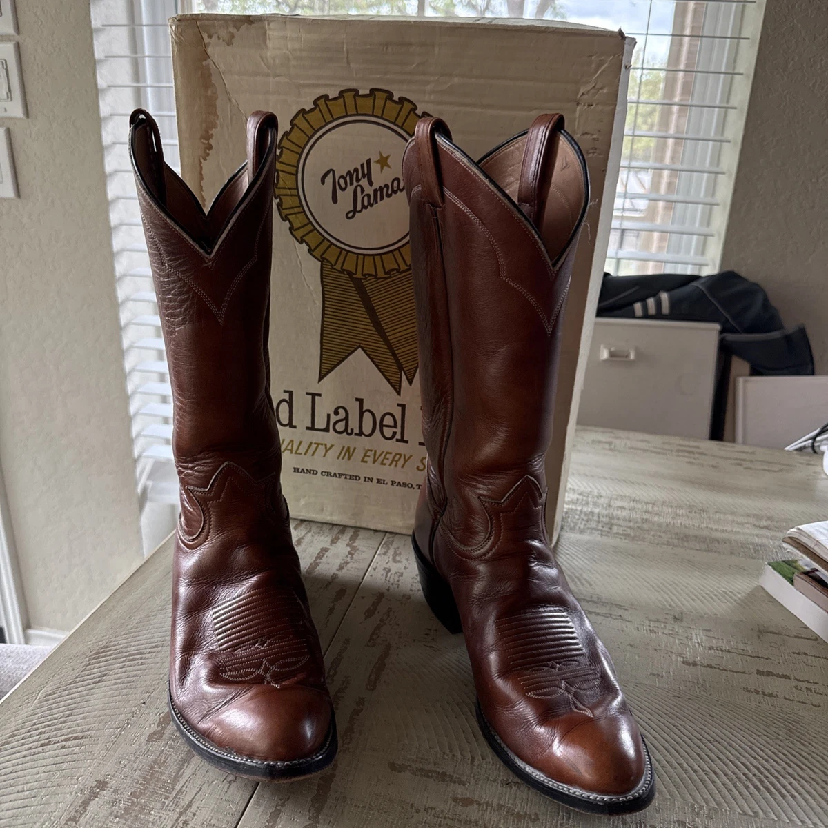 Bottes De Cow-boy Vintage Tony Lama En Cuir Armadillo Et Veau - Taille 10D - État Impeccable