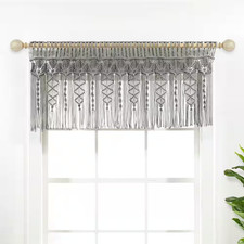 50 In. X 20 In. Gray Boho Macrame Textured Cotton Valance/Kitchen Curtain/Wall D