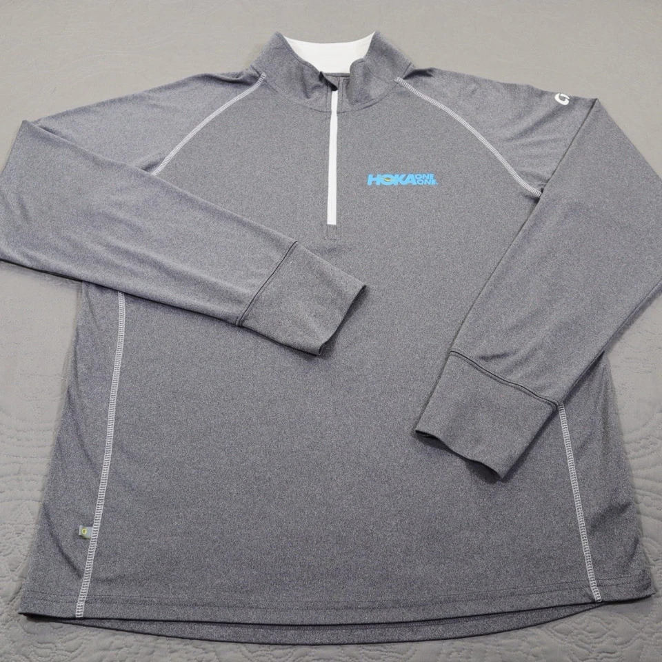 Hoka One One 1/4 拉链套衫男式 XL 灰色衬衫运动性能弹力 — 第 2/4 张图片