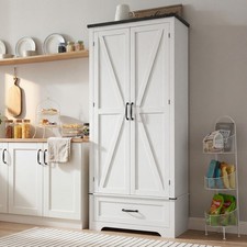 Farmhouse Pantry Cabinet, Kitchen Cabinet, Distressed White