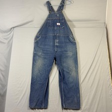 Round House Bib Overalls Mens 46x30 Blue Denim Carpenter Workwear Made in USA