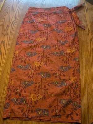 Peruvian Connection Pima Cotton Wrap Skirt Size 6 Geometric Birds