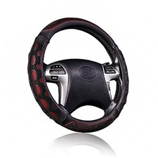 car Steering Wheel Cover Faux Leather Massage Universal fit 3D Red with Black