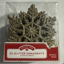 NEW 20 PK Christmas Glitter Ornaments Gold Sparkle Snowflake