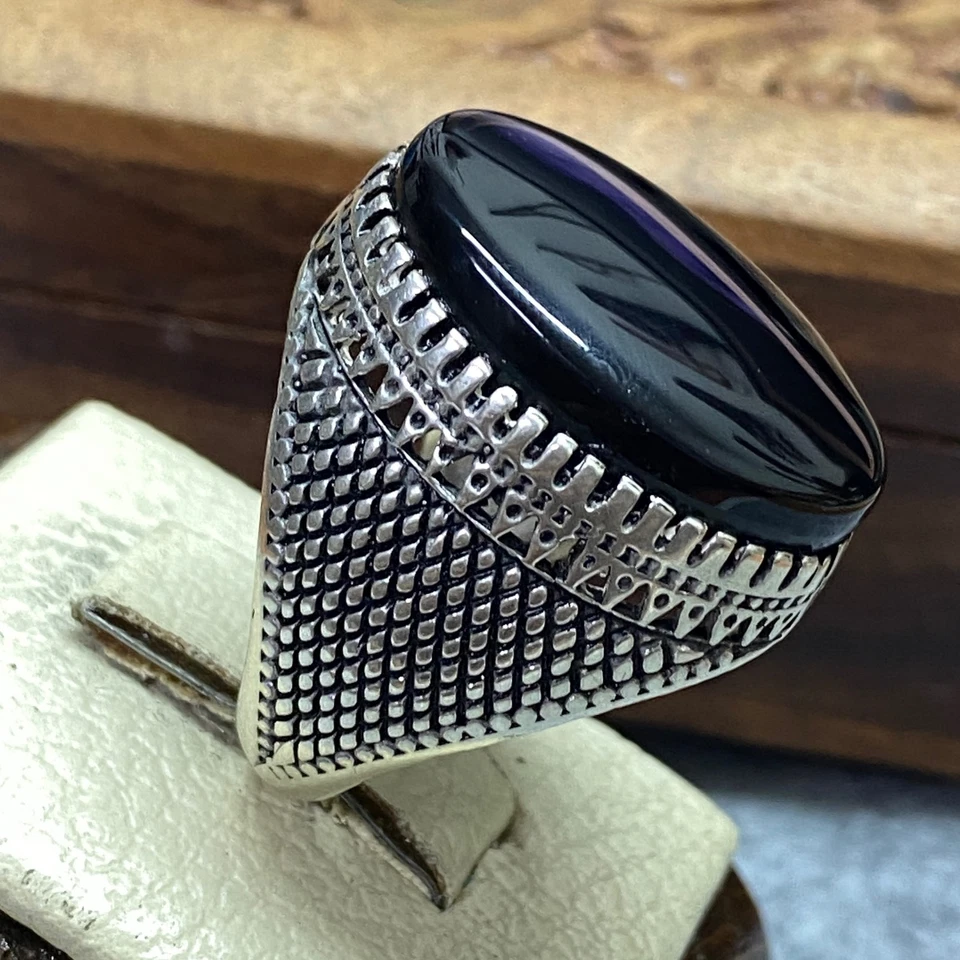 Anillo de plata de ley 925 para hombre shefat abed ágata yemení aqeeq عقيق شفة العبد كتم Foto 4 de 4