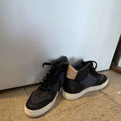 MaxMara Men's Mid Top Lace-Up Athletic Sneakers Black/Gray Solid Casual