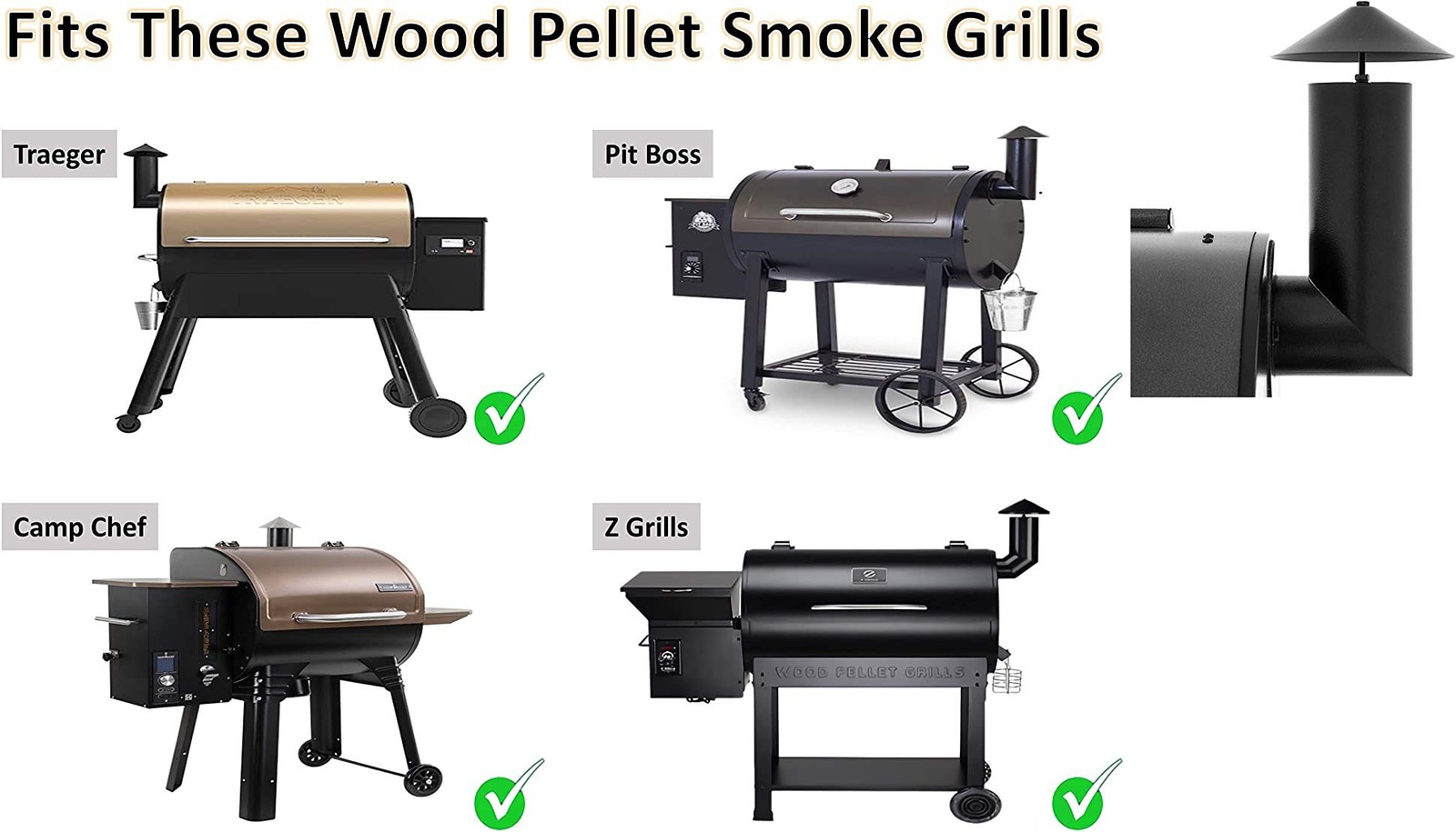 Smoke Stack with Gasket Replacment for Traeger, Pit Boss, Camp Chef and Other...