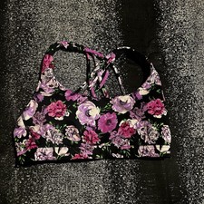 Womens medium Victoria's Secret lightly padded Black/floral Strappy Sports Bra