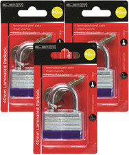 3 x 40mm Laminated Padlock Heavy Duty Locks with 2 Keys For Sheds Gate Shop Gym