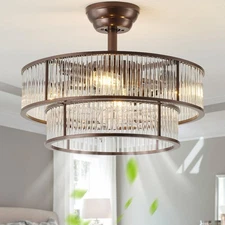 Brown Fandelier Ceiling Fans with Lights, 20" Brown Crystal Chandelier Ceilin...