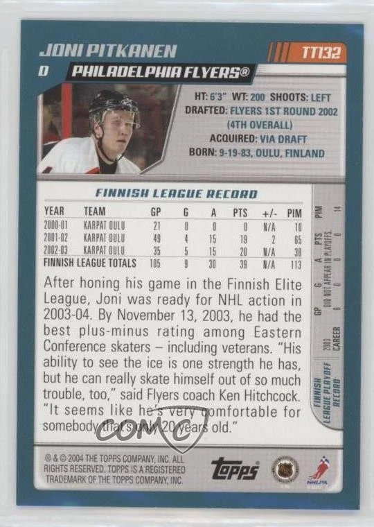 2003-04 Topps Traded Joni Pitkanen #TT132 Rookie RC - Image 2 of 2