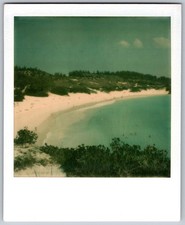 Vtg Polaroid Snapshot Photo Tropical Beach Bay Ocean Swimmers Coastline