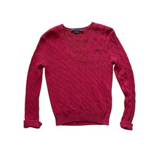 Vintage 90s Ralph Lauren Sport Red Cable Knit Sweater V-Neck Preppy L
