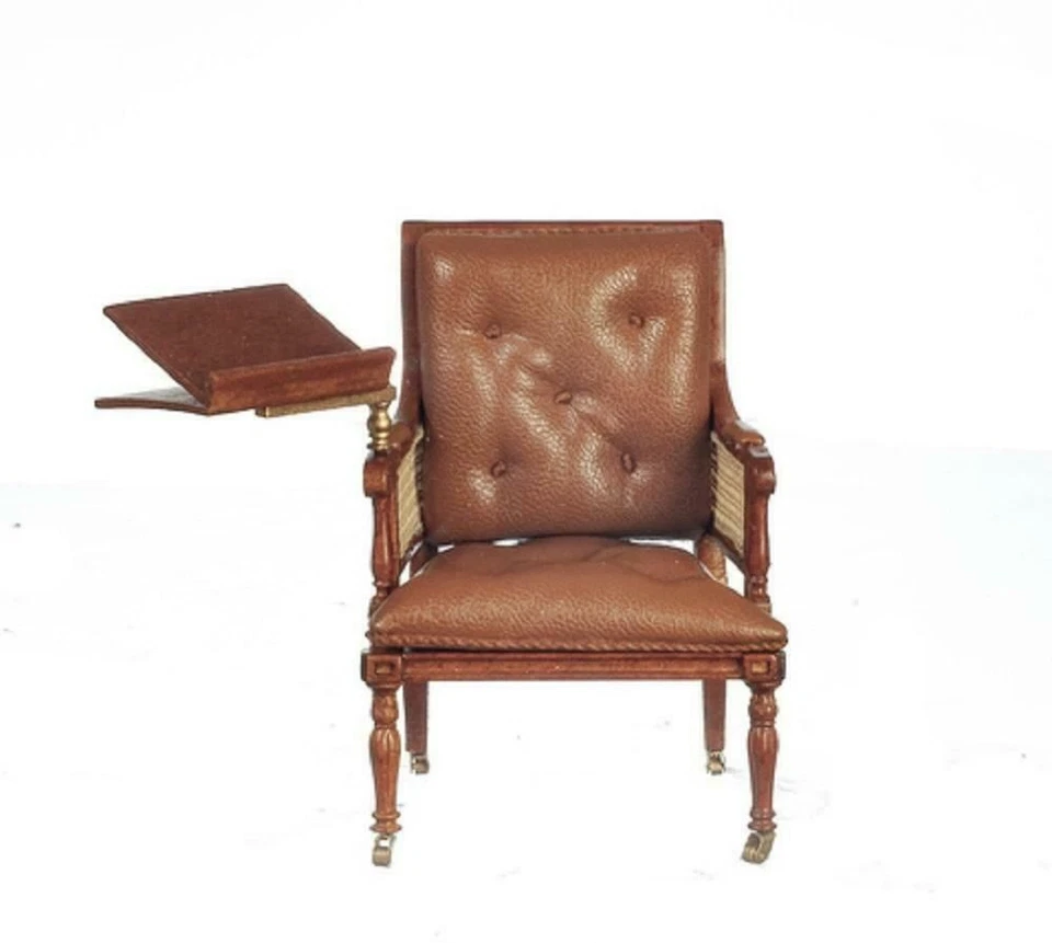 Dolls House Walnut Armchair with Writing Table JBM Miniature Furniture - Image 1 of 1