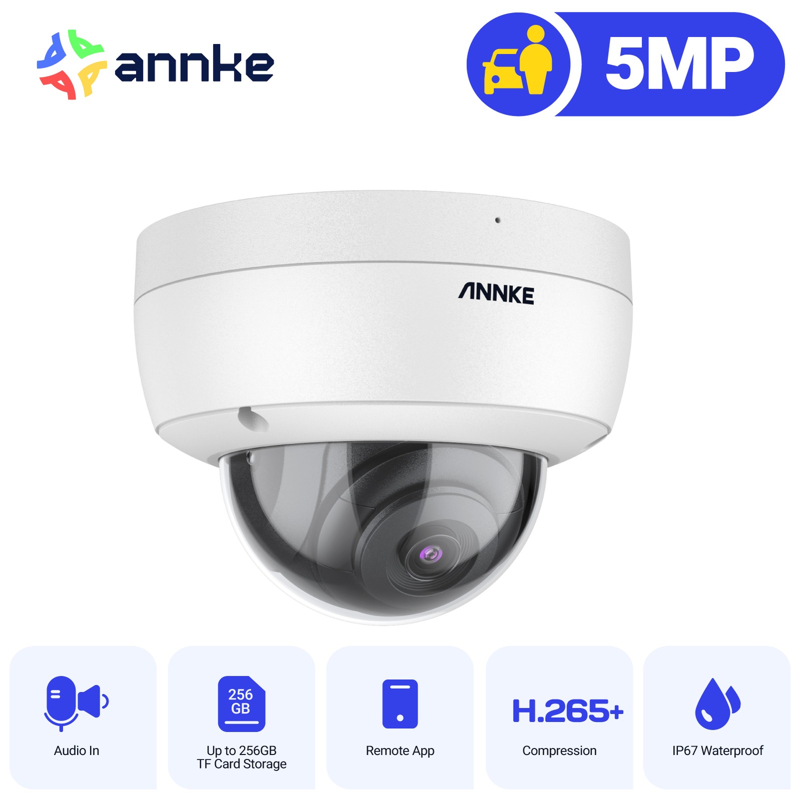 ANNKE 5MP Audio PoE Security IP Camera C500 Outdoor Night Vision AI Detection