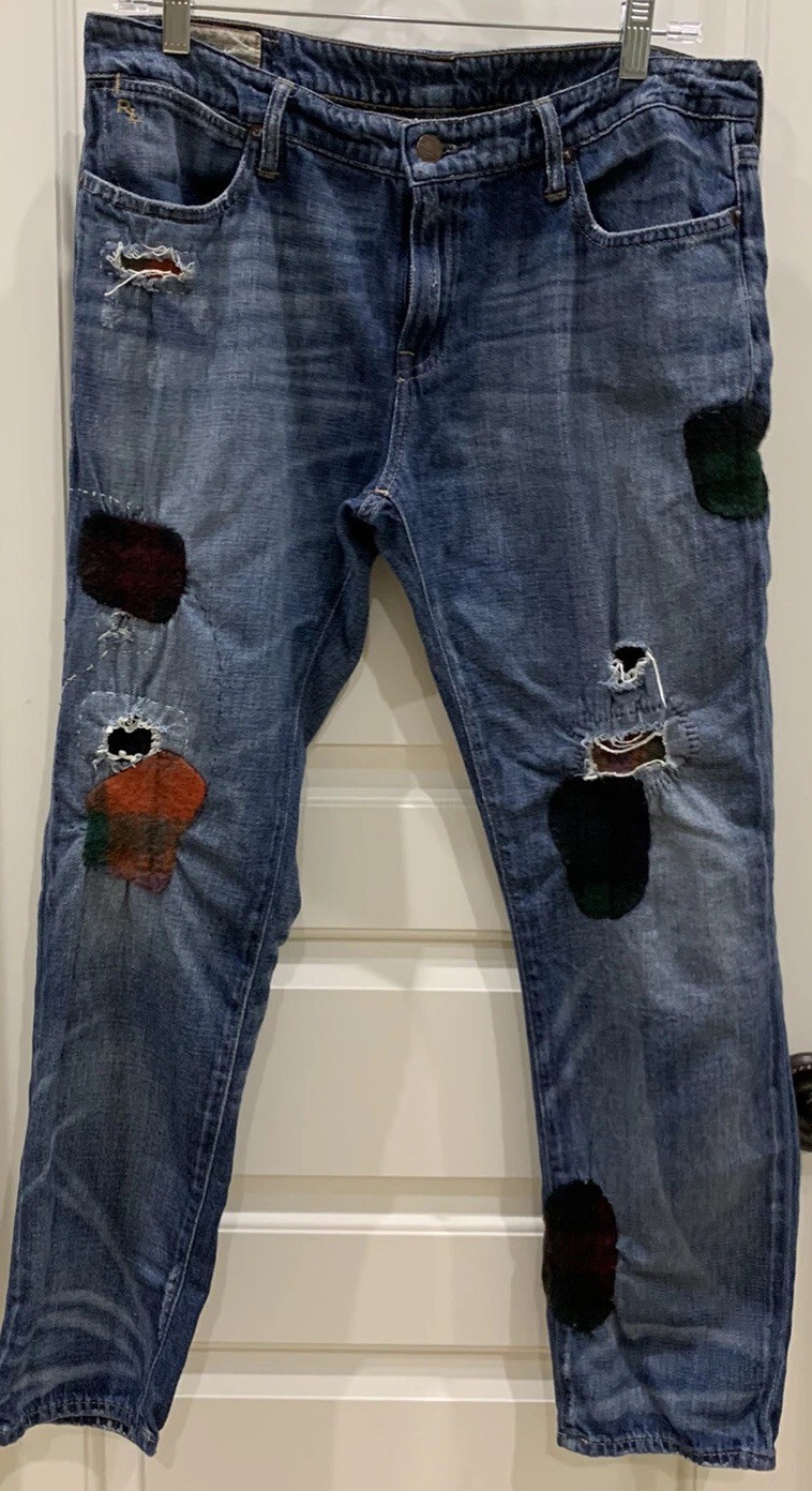 Polo Ralph Lauren Blue Label Patchwork Slim Astor Jeans Distressed - Rare Find image 2