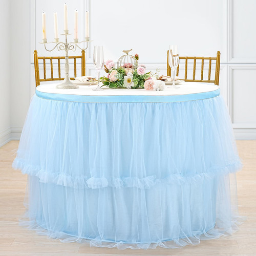 Baby Blue Tulle Table Skirt for Rectangle or Round Tables 6ft Tutu Table Skir...