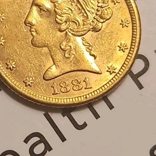 1881 $5 Gold Half Eagle Liberty Head Philadelphia Reeded Edge Coin