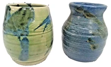 Hand Made Pottery Vase/Cups Green & Blue, Desk/Shelf Decor Succulent Planters
