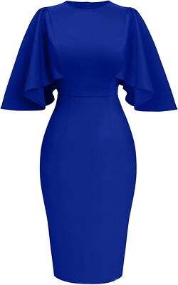 Women's Ruffle Flared Sleeve Bodycon Pencil Midi Dress - Formal/Cocktail Style