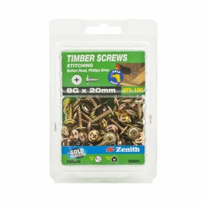 Zenith 8G x 20mm Gold Passivated Button Head Stitching Timber Screws - 100 Pack