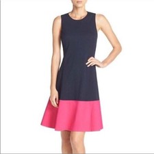 Eliza J Color Block Hem Fit & Flare Dress Size 4 Jersey Blue Pink Women's NWT