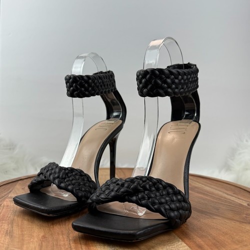 INC Adalie Black Woven Square Toe Stiletto Women's Sz 7.5 M Ankle Strap Heels - Picture 12 of 20
