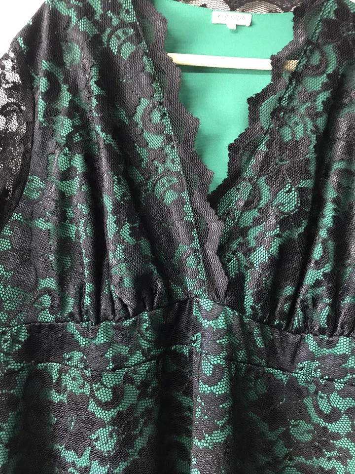 Vestido Kiyonna Mademoiselle Verde Negro Encaje Cóctel Fiesta Talla 4 4X Usado en Excelente Condición 💕 Foto 4 de 4