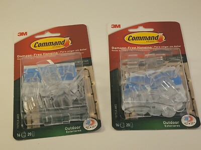 2) Outdoor Light Clips 3M Command Damage Free Hanging 16 clips 20 Strips