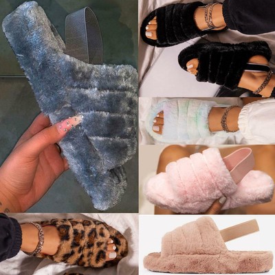 faux fur flat sandals