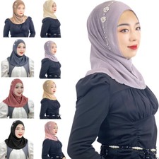 Muslim Women Instant Hijab Hat Beads Scarf Turban Headscarf Wrap Shawl Stoles
