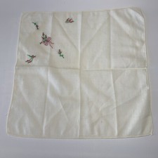 Vintage 9.5 Embroidered Handkerchief Flower Floral White Pink Green Hankie