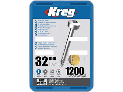 Kreg Pocket-Hole Schrauben 32 mm, Verzinkt, Flachkopf, Feingewinde - 1200Stk.