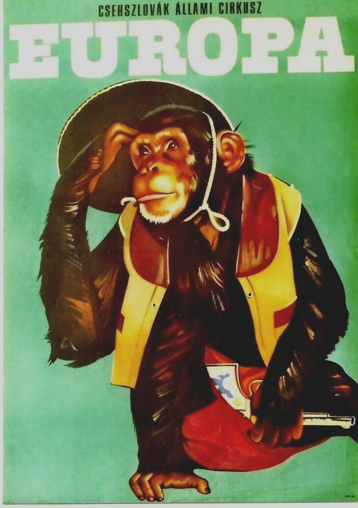 Original vintage poster CZECH CIRCUS EUROPA CHIMP COWBOY c