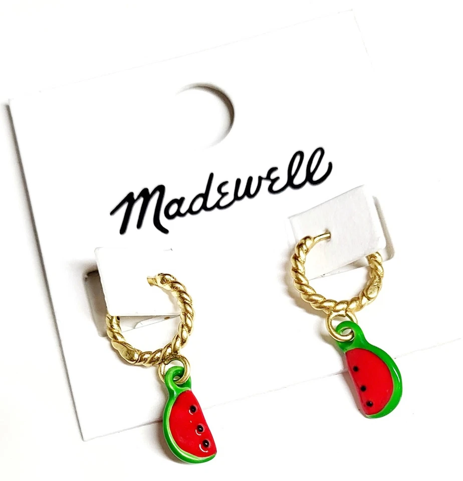 Madewell Enamel Watermelon Huggie Hoop Earrings Coral Reef Nickel Safe NK600 NWT - Image 3 of 4