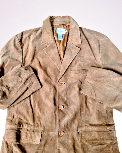 Calvin Klein CK Jeans Leather Jacket Car Coat Men's XL Tan