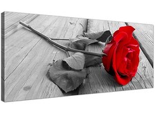 Red Cheap Canvas Picture of Red Rose Flowers  - 120cm x 50cm - 1005