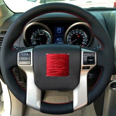 For Toyota Tacoma Tundra 4Runner Prado Steering Wheel Cover Black Leather & Red - Imagen 1 de 4