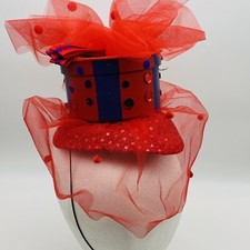 Red  Blue Statement Box Hat Depart. 56 Vintage