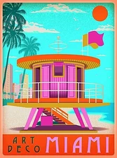 Art Deco Miami Beach Florida Sunny Day Retro Travel Wall Decor Art Poster Print